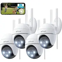 IeGeek ZS-GQ2 Beveiligingscamera Buiten – 2K HD 3MP - Buiten Camera Met Nachtzicht – Buitencamera - Bewakingscamera voor Buiten- Met WiFi en APP - 4x Digitale zoom - Wit - 4 Stuks