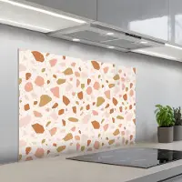 KitchenYeah Spatscherm 100x65 cm - Zelfklevende achterwand Terrazzo - Patroon - Kleurrijk - Zalm - Keuken muurbeschermer - Spatwand fornuis