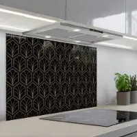 KitchenYeah Spatscherm 80x55 cm - Zelfklevende achterwand Pijlvorm - Waaier - Goud - Keuken muurbeschermer - Spatwand fornuis