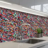 KitchenYeah Keuken achterwand 500x60 cm - Spatscherm zelfklevend Spat - Abstract - Waterverf - Multi - Muurbeschermer - Spatwand fornuis