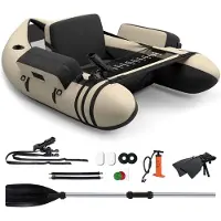 Costway Opblaasbare rubberboot, vissersboot met verstelbare rugleuning, vissersboot met pomp, peddel, riemen, peddelboot voor volwassenen, 150 kg draagvermogen, 135 x 109 x 54cm