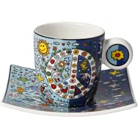 Goebel - James Rizzi | Kop en schotel Espresso Give Peace a Chance | Porselein - 10cm - 100ml - 2 stuks