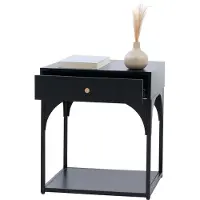 MCW Nachtkastje -O88, commode bijzettafel nachtkastje, lade metaal 50x43x41cm ~ zwart