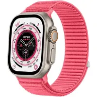 Strap-it Wave nylon bandje met klittenbandsluiting - geschikt voor Apple Watch (Series 12/11/10), (Ultra 4/3/2/1), (SE 3/2/1), (Series 9/8/7/6/5/4) - 44/45/46/49mm - iWatch bandje (watermeloen)