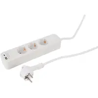 Q-Link stekkerdoos - 3-voudig - randaarde - met platte stekker - USB A/C - 3 x 1.5 mm² - 1.5 m - wit
