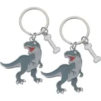 Nature Planet 2x stuks metalen sleutelhanger van een t-rex dino - 5 cm - dieren cadeau artikelen - kinderen