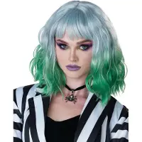 Vegaoo - Luxe grijze en groene ghost bob pruik voor vrouwen