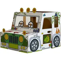 Fellowes XL DINO-Truck speelhuisje van golfkarton, om in te kleuren, plug-in systeem, kindvriendelijke inkt, FSC-gecertificeerd, B 795 x D 977 x H 815 mm, wit