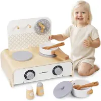 Mamabrum Opvouwbare houten kinderkeuken - - 32x21x26 cm - 2 branders - Inclusief accessoires