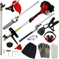 Monster 5-in-1 multitool voor de tuin - rood/zilver - 100cm - 52cc benzine