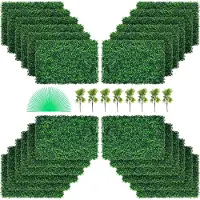 Vevor Kunstmatig Buxus Hegpaneel, 24 Stuks, 61 x 40,6 cm, Kunstmatige Heggen, Kunstmatige Buxusomheining, Nep Klimop UV Realistisch Effect Groene Plastic Decoratie voor Tuinen en Werven, 4 cm Dikte