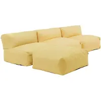 Oviala - Modulaire vaste hoekbank met 3 fauteuils en 1 lichtgeel poef - Mixi