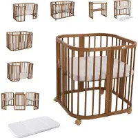 Waldin Multifunctioneel 7 in 1 Babybed / peuterbed incl. matras - vintage