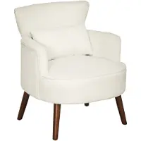 HOMCOM Fauteuil met rugleuning, afgeronde armleuningen, gestoffeerde loungestoel met koordlook, houten poten, voor slaapkamer, woonkamer, tot 120 kg, crèmewit
