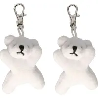 Nature Planet pluche IJsbeer knuffel sleutelhanger - 2x - wit - 6 cm - Speelgoed dieren sleutelhangers
