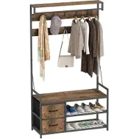 HOMCOM Garderoberek Spaanplaat, Metaal 100L x 40B x 180H cm Bruin+Zwart