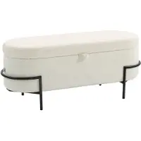 HOMCOM Opslag Ottoman Polyester, Staal 114,5L x 40B x 48H cm Roomwit