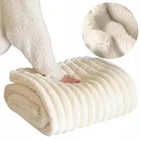 Fitizzio Luxe Pluche Deken 160x200cm - Dikke Strepen - Crème Ecru
