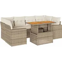 vidaXL 7-delige Loungeset met kussens poly rattan beige
