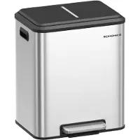 Songmics - Keukenafvalbak - pedaalemmer 2 x 15 Liter - 2 compartimenten - met binnenemmer, softclose - Metallic Zilver