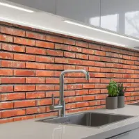 KitchenYeah Keuken achterwand 500x80 cm - Spatscherm zelfklevend Rood - Bakstenen - Muur - Beschadiging - Muurbeschermer - Spatwand fornuis