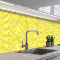 KitchenYeah Keuken achterwand 150x60 cm - Spatscherm zelfklevend Geel - Patroon - Geometrisch - Muurbeschermer - Spatwand fornuis