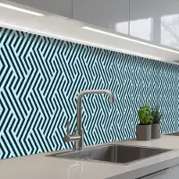 KitchenYeah Keuken achterwand 400x80 cm - Spatscherm zelfklevend Patroon - Blauw - Lijnen - Zigzag - Muurbeschermer - Spatwand fornuis