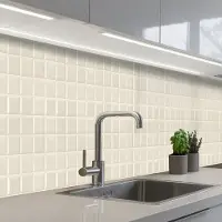 KitchenYeah Keuken achterwand 350x60 cm - Spatscherm zelfklevend Vierkant - Tegels - Glans - Beige - Muurbeschermer - Spatwand fornuis