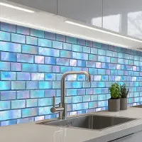 KitchenYeah Keuken achterwand 500x80 cm - Spatscherm zelfklevend Blauw - Glans - Muur - Muurbeschermer - Spatwand fornuis