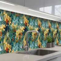 KitchenYeah Keuken achterwand 400x80 cm - Spatscherm zelfklevend Geel - Bloemen - Groen - Bladeren - Muurbeschermer - Spatwand fornuis
