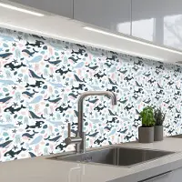 KitchenYeah Keuken achterwand 200x80 cm - Spatscherm zelfklevend Klein - Oceaan - Walvissen - Octopus - Muurbeschermer - Spatwand fornuis