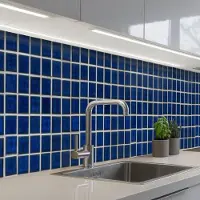 KitchenYeah Keuken achterwand 500x60 cm - Spatscherm zelfklevend Mozaïek - Tegels- Glanzend - Blauw - Muurbeschermer - Spatwand fornuis