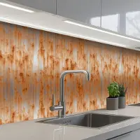 KitchenYeah Keuken achterwand 250x80 cm - Spatscherm zelfklevend Metaal - Grijs - Oranje - Roest print - Muurbeschermer - Spatwand fornuis