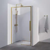 Brauer Season Nisdeur Met Schuifdeur 100x200cm - Goud - Gehard Glas - Douche, Douchedeuren - 8721357903067