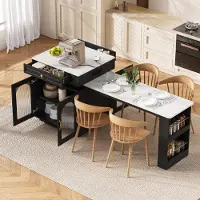 Merax eettafel, keukeneiland met wielen, uitschuifbare eettafel, LED-stopcontactstrip, multifunctionele bar, dressoir, keukentafel, zwart en wit