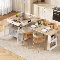 Merax eettafel, keukenblok met wielen, uitschuifbare eettafel, LED-stopcontacten, multifunctionele bar, dressoir, keukentafel, wit + naturel