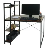 Mendler Bureau met plank HWC-K81, laptop bureau, kantoorbureau, werkplek, 100x60cm, metaal en MDF, bruin
