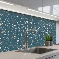 KitchenYeah Keuken achterwand 100x60 cm - Spatscherm zelfklevend Terrazzo - Patroon - Kleurrijk - Diep blauw - Muurbeschermer - Spatwand fornuis