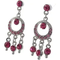 Behave - Oorhangers zilverkleur met ronde hanger en roze steentjes - 3,5 cm