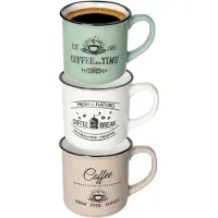 Excellent houseware Koffiemok Cosy - set van 3x - groen / beige / wit - 330 ml - mokken - keramiek