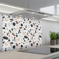 KitchenYeah Spatscherm 90x60 cm - Zelfklevende achterwand Terrazzo - Patroon - Kleurrijk - Klei - Keuken muurbeschermer - Spatwand fornuis