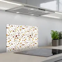 KitchenYeah Spatscherm 60x40 cm - Zelfklevende achterwand Terrazzo - Patroon - Wit - Urban - Keuken muurbeschermer - Spatwand fornuis