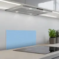 KitchenYeah Spatscherm 70x30 cm - Zelfklevende achterwand Blauw - Wit - Lijnen - Patroon - Keuken muurbeschermer - Spatwand fornuis