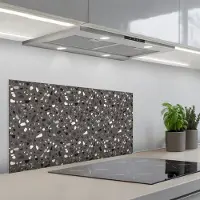 KitchenYeah Spatscherm 90x45 cm - Zelfklevende achterwand Terrazzo - Patroon - Grijs - Keuken muurbeschermer - Spatwand fornuis