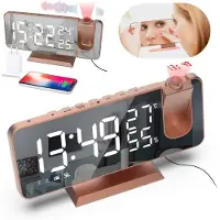 OKWISH Projectieklokken – LED Projectie Wekker Met Instelbare Helderheid, Temperatuurweergave En Schlaftimer – ABS – Roségoud