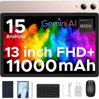 Doogee Tab E3 Pro Tablette avec Clavier Android 15 13"+90Hz Helio G100 Octa-Core,32GB RAM+256GB ROM 11000mAh Batterij Metalen Behuizing,Goud