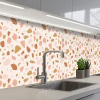 KitchenYeah Keuken achterwand 400x80 cm - Spatscherm zelfklevend Terrazzo - Patroon - Kleurrijk - Zalm - Muurbeschermer - Spatwand fornuis