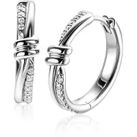 Zinzi 19mm zilveren oorringen met speelse twist en knoop. Luxe klapsluiting ZIO2680