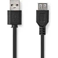Nedis USB-Kabel - USB 2.0 - USB-A Male - USB-A Female - 480 Mbps - Vernikkeld - 0.20 m - Rond - PVC - Zwart - Doos