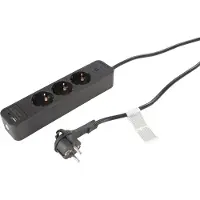 Q-Link stekkerdoos - 3-voudig - randaarde - met platte stekker - USB A/C - 3 x 1.5 mm² - 1.5 m - zwart